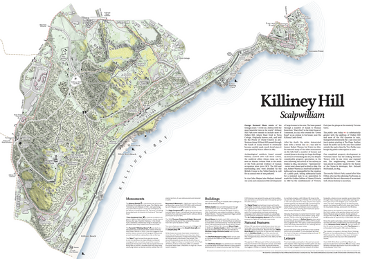 Map of Killiney Hill with detailed layout and text on a white background